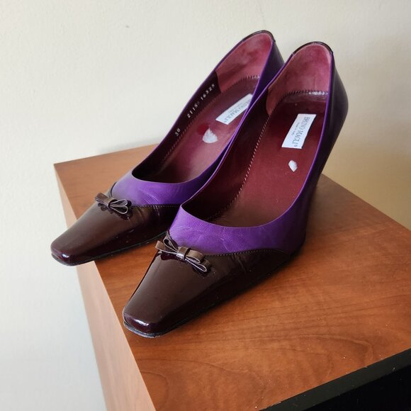 Bruno Magli Italy Leather Purple Shoes Heels Bow Size 7.5 or 7 1/2 Medium Heel - Picture 3 of 15
